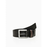 CINTO CKJ MAS 4 COURO LOGO GRANDE QUEIMA PRETO
